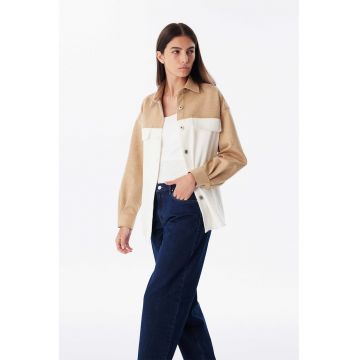 Jacheta-camasa lejera cu maneci cazute - Maro camel/Alb murdar