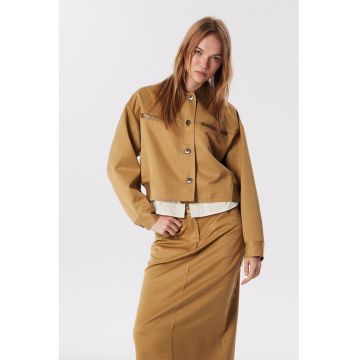 Jacheta crop cu guler ascutit - Maro camel