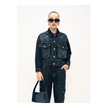 Jacheta crop de denim - Albastru inchis