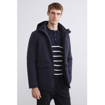 Jacheta cu buzunare multiple si gluga - Bleumarin