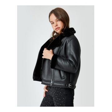 Jacheta cu captuseala de blana sintetica - Negru