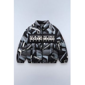 Jacheta cu imprimeu grafic si fermoar - Negru/Gri/Gri cenusiu