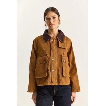 Jacheta din denim supradimensionata  cu buzunare - maro - Maro