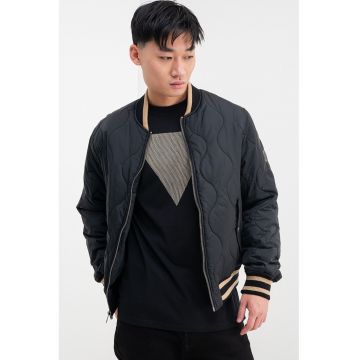 Jacheta matlasata cu guler baseball - Negru/Maro camel