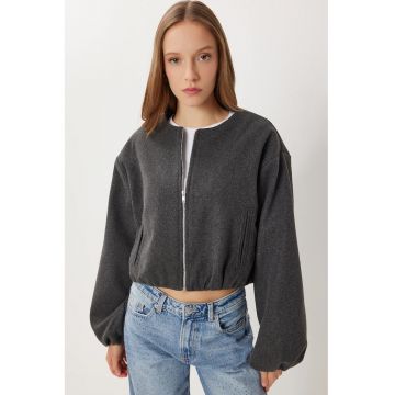 Jacheta scurta - Happiness Istanbul - tricotata - gri carbune - jerseu