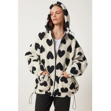 Jacheta supradimensionata dama - cu gluga - Happiness Istanbul - negru/alb
