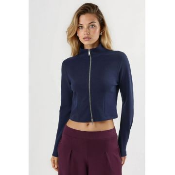 Jacheta tricotata  cu fermoar - bleumarin - jerseu