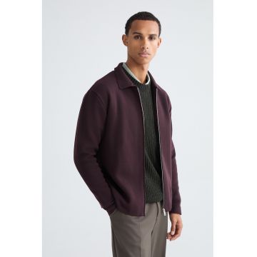 Jacheta usoara cu guler ascutit si fermoar - Visiniu