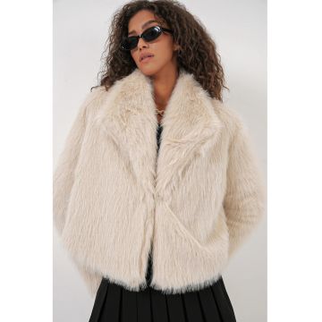 Palton dama  blana artificiala - crem natural - bumbac - Crem