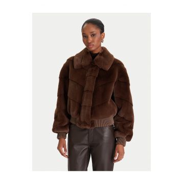 Palton dama -  blana artificiala - maro -