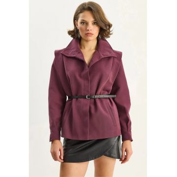 Palton dama -  cu detalii pe umeri - mov - textil