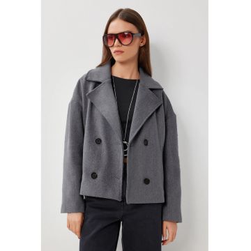 Palton dama - Happiness Istanbul - texturat - gri - textil
