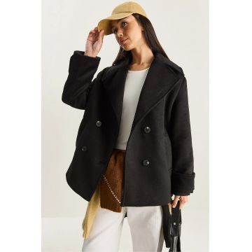 Palton dama - LUCCI - oversized - cu buzunare - negru - bumbac