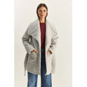 Palton dama Midi Texturat -  Gri - Fleece - Gri