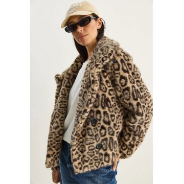 Palton dama -  supradimensionat - imprimeu leopard - bej natural - fleece