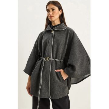 Palton dama  supradimensionat - lana - gri carbune -