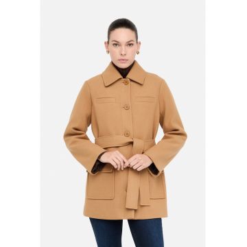 Palton din amestec de lana cu cordon - Bej