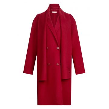 Palton din amestec de lana cu esarfa - Visiniu