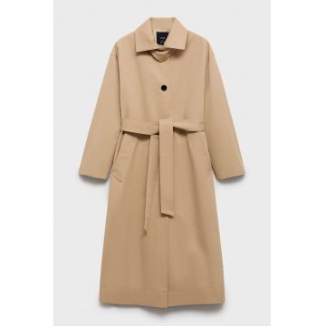 Palton lung din bumbac cu nasturi - Maro camel