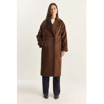 Palton lung supradimensionat  fleece - maro mocha inchis