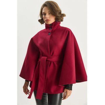 Palton Poncho  rosu burgundy - Rosu