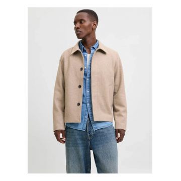 Palton scurt barbati - JEHARRIS - cu guler inalt si 2 buzunare oblice - Maro deschis