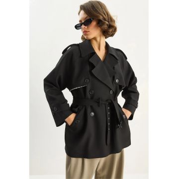 Trenciuri -  Femei - Trench midi LUCCI din amestec de bumbac cu inchidere cu nasturi - Negru -