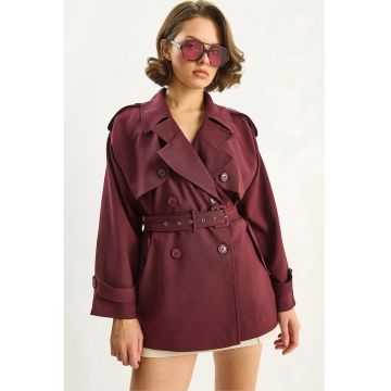 Trenciuri -  Femei - Trench midi LUCCI din amestec de bumbac cu inchidere cu nasturi - Rosu Burgund -