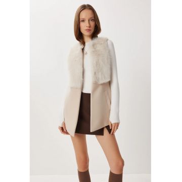 Vesta dama - Happiness Istanbul - texturata - crem natural - textil -