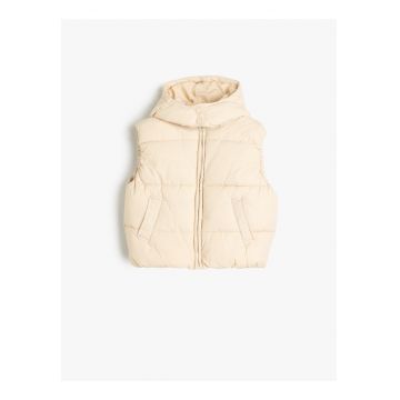 Vesta matlasata cu gluga - Alb