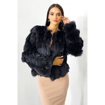 Blana naturala de vulpe Sidonia, cu prindere pe interior, Gri inchis, Marime S/M/L