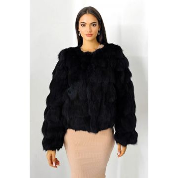 Blana naturala de vulpe Sidonia, cu prindere pe interior, Negru, Marime S/M/L