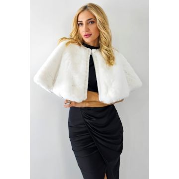 Capa blana ecologica Valeria, cu perle artizanale si prindere cu clips, Alb, Marime OneSize