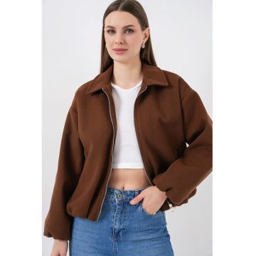 Geaca bomber  fermoar - buzunare - maro - textil