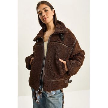 Geaca dama -  jacheta groasa supradimensionata - maro mocha inchis - jerseu