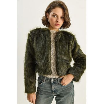 Geaca dama -  palton din blana artificiala - verde smarald - fleece