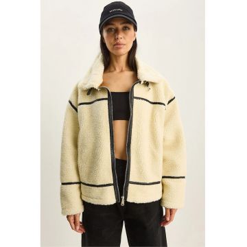 Geaca dama -  supradimensionata - bej natural - imitatie de piele