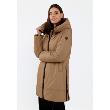 Geaca de iarna cu gluga - fermoare laterale - dama -  J-Adria - camel - Maro camel