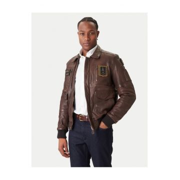Geaca de piele barbati  culoare maro