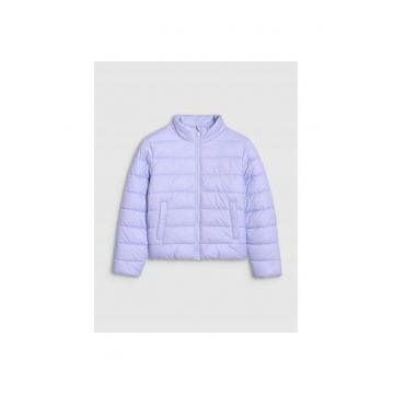 Geaca din puf sintetic pentru fete  violet - usoara - cu guler ridicat - poliester