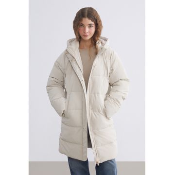 Geaca lunga cu buzunare cu fermoar - Alb murdar