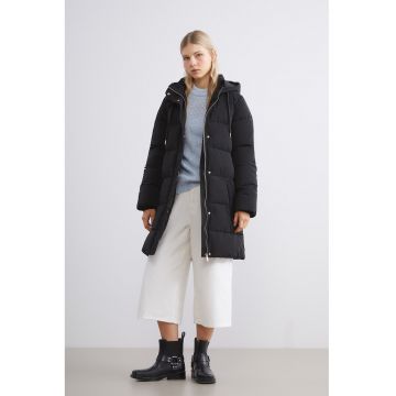 Geaca lunga cu buzunare cu fermoar - Negru