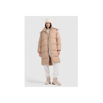 Geaca puf  pentru femei - bej - gluga detasabila - hidrofob - poliester -