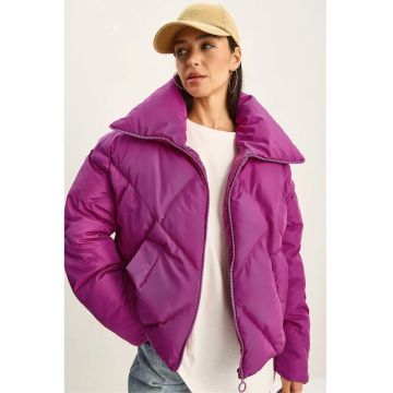 Geaca Puffer  supradimensionata - roz magenta - textil