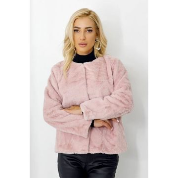 Haina eleganta din blana ecologica Paula cu croi larg, Roz pal, Marime S/M
