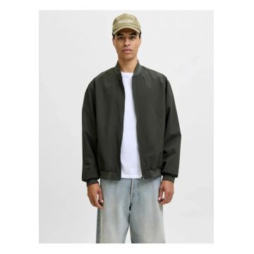 Jacheta bomber - barbati - cu buzunare oblice fara fermoar - Verde inchis