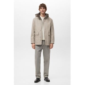 Jacheta cu fermoar si gluga - Bej deschis