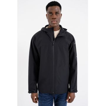 Jacheta cu gluga si finisaj rezistent la apa - Negru