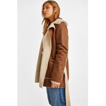 Jacheta din blana shearling sintetica - Maro deschis/Bej deschis