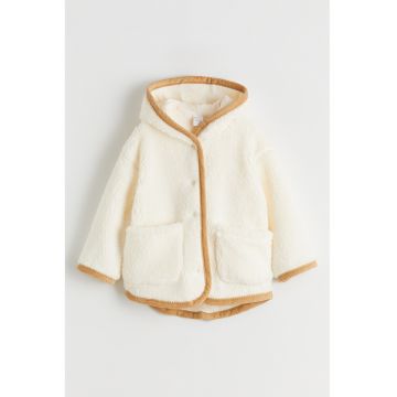 Jacheta din material teddy cu gluga - Bej